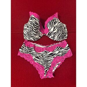 Zebra Print Bra & Panty Set With Pink Lace Trim - Size 18X - Comfortable & Styli